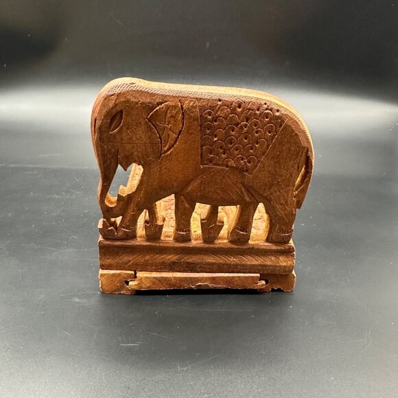 Vintage Book Slide Bookend Carved Wooden Elephant Bohemian Retro Boho India - Picture 3 of 11